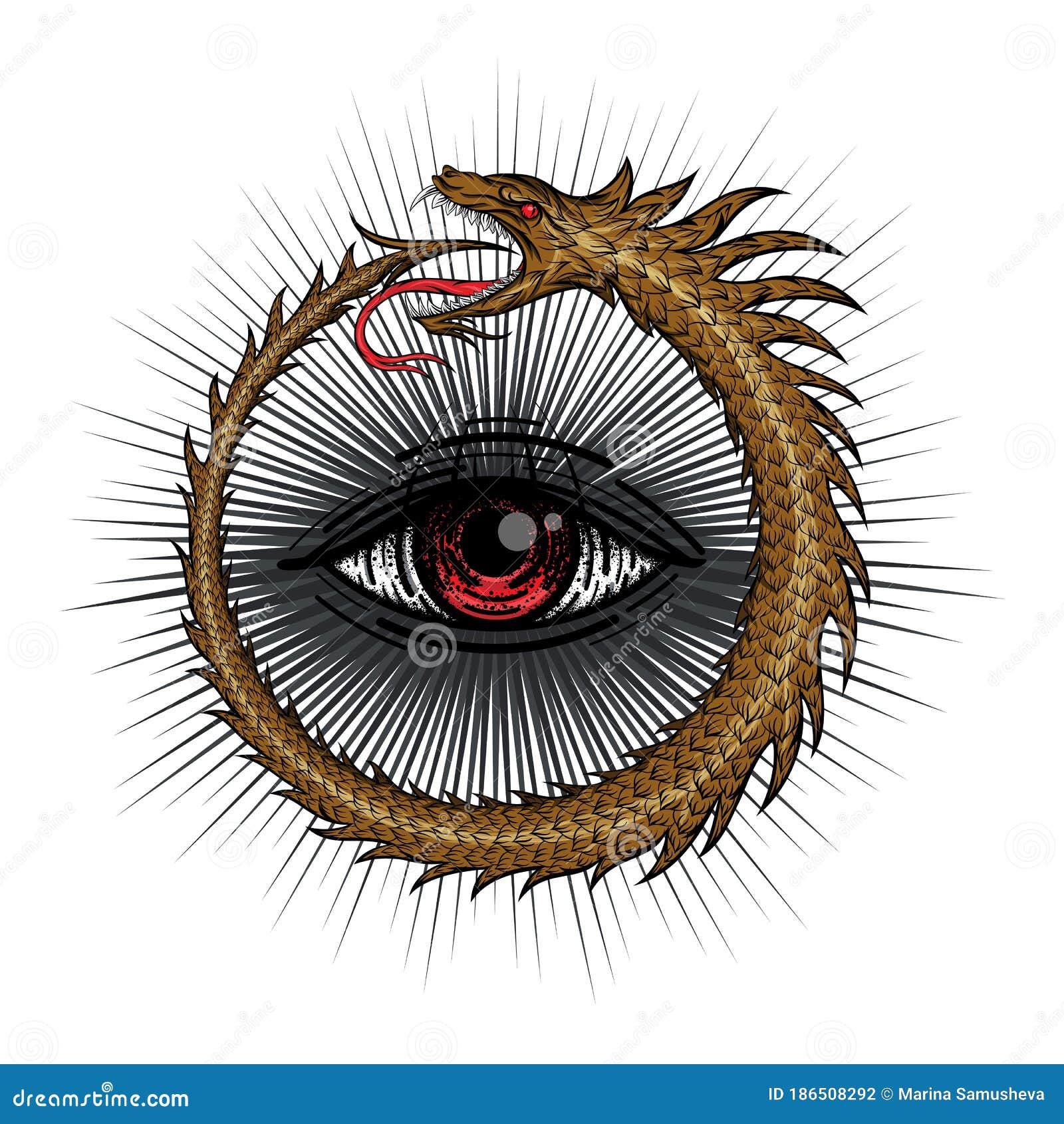 The Magic Symbol of Ouroboros. Snake in the Form of a Ring Biting Its