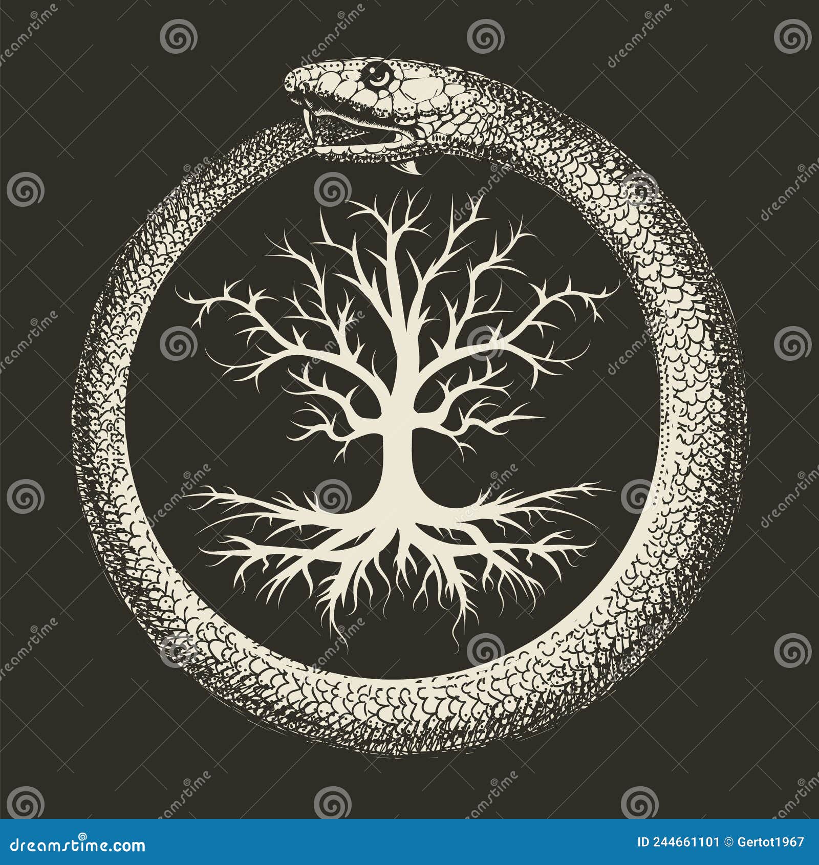 Uroboros Schlange Und Baum Des Lebens Uraltes Esoterisches Symbol Stock