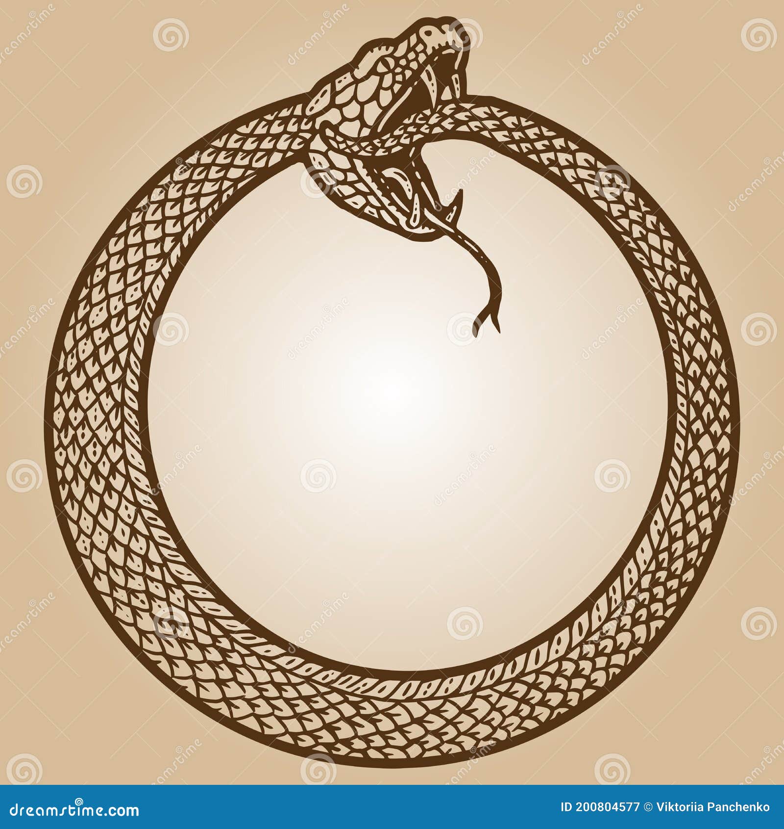 Uroboros, Snake Coiled In A Ring, Biting Its Tail. Scratch Board
