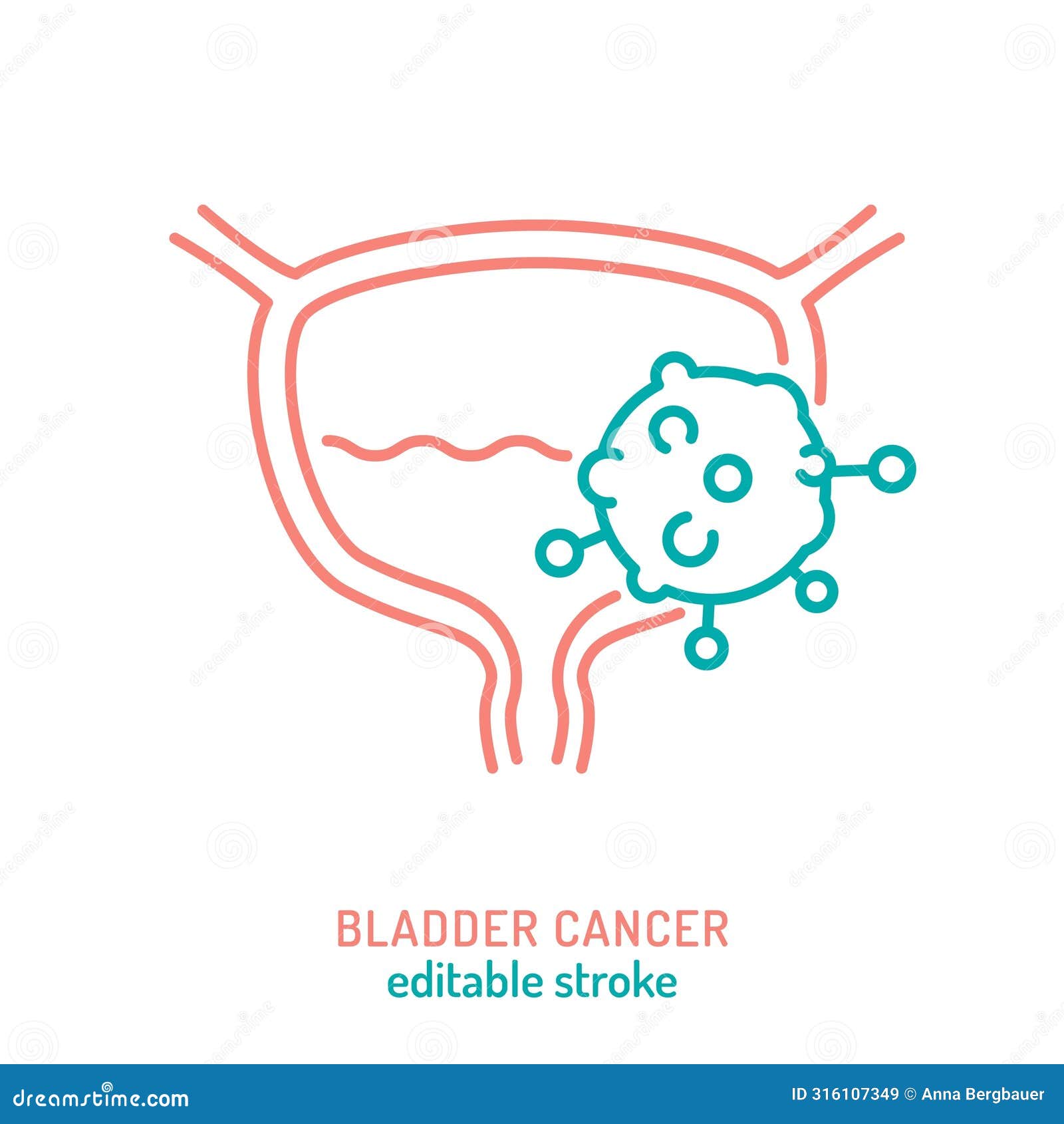 urothelial carcinoma outline icon. urinary bladder cancer sign.