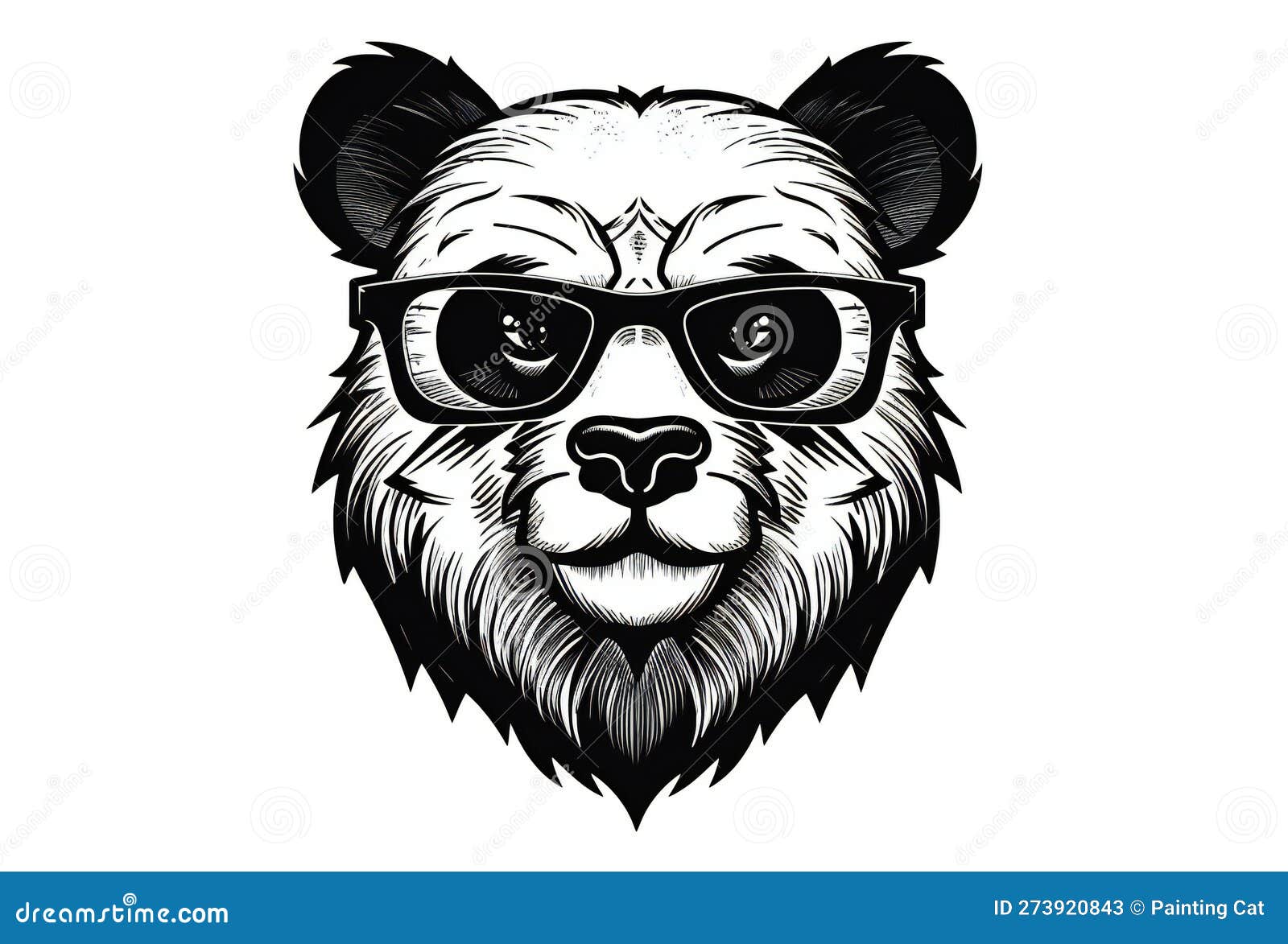 Fofo urso panda com ilustração de óculos.