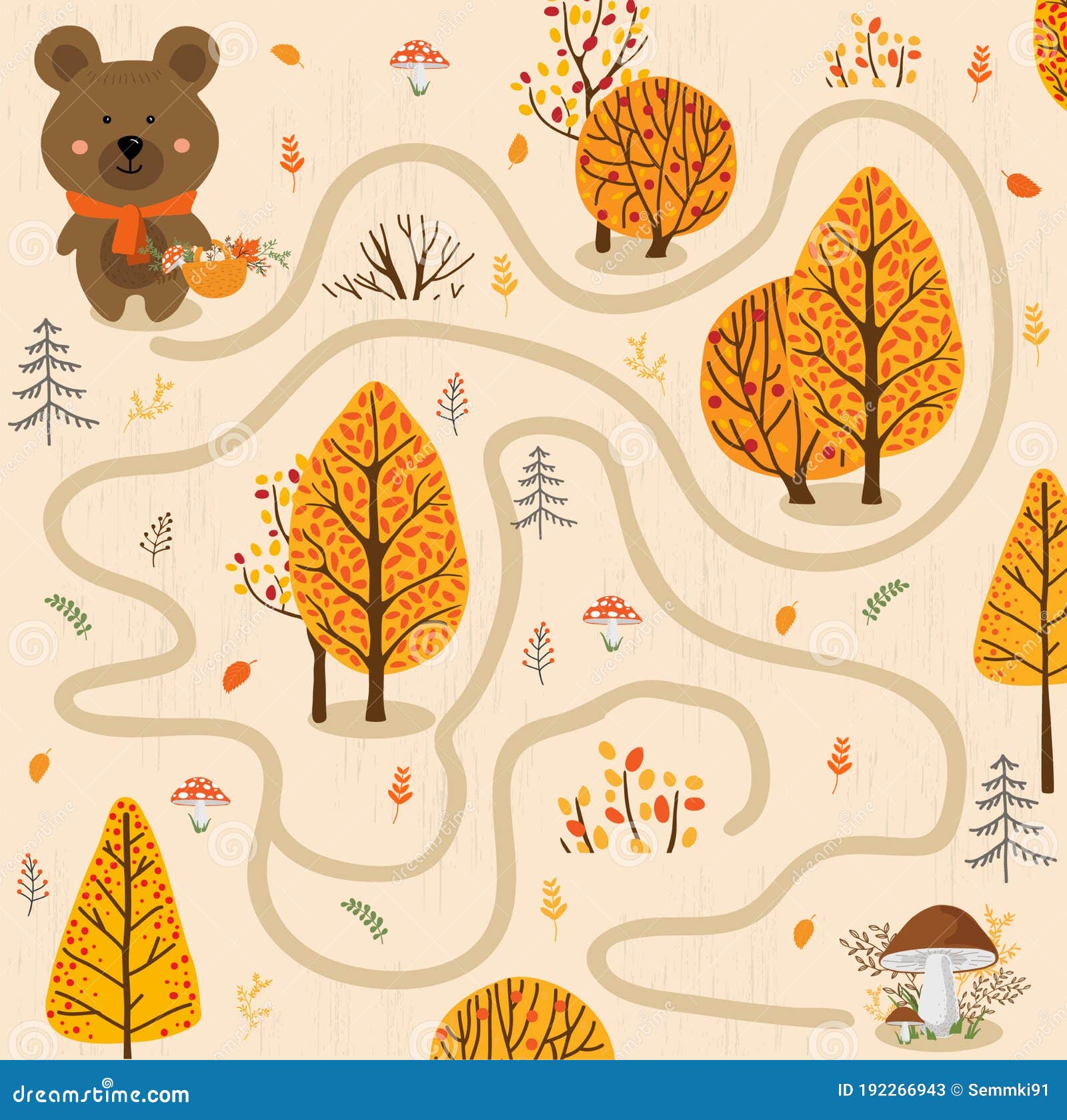 Urso Pequeno Na Floresta Do Outono. Jogo Educativo Para Crianças