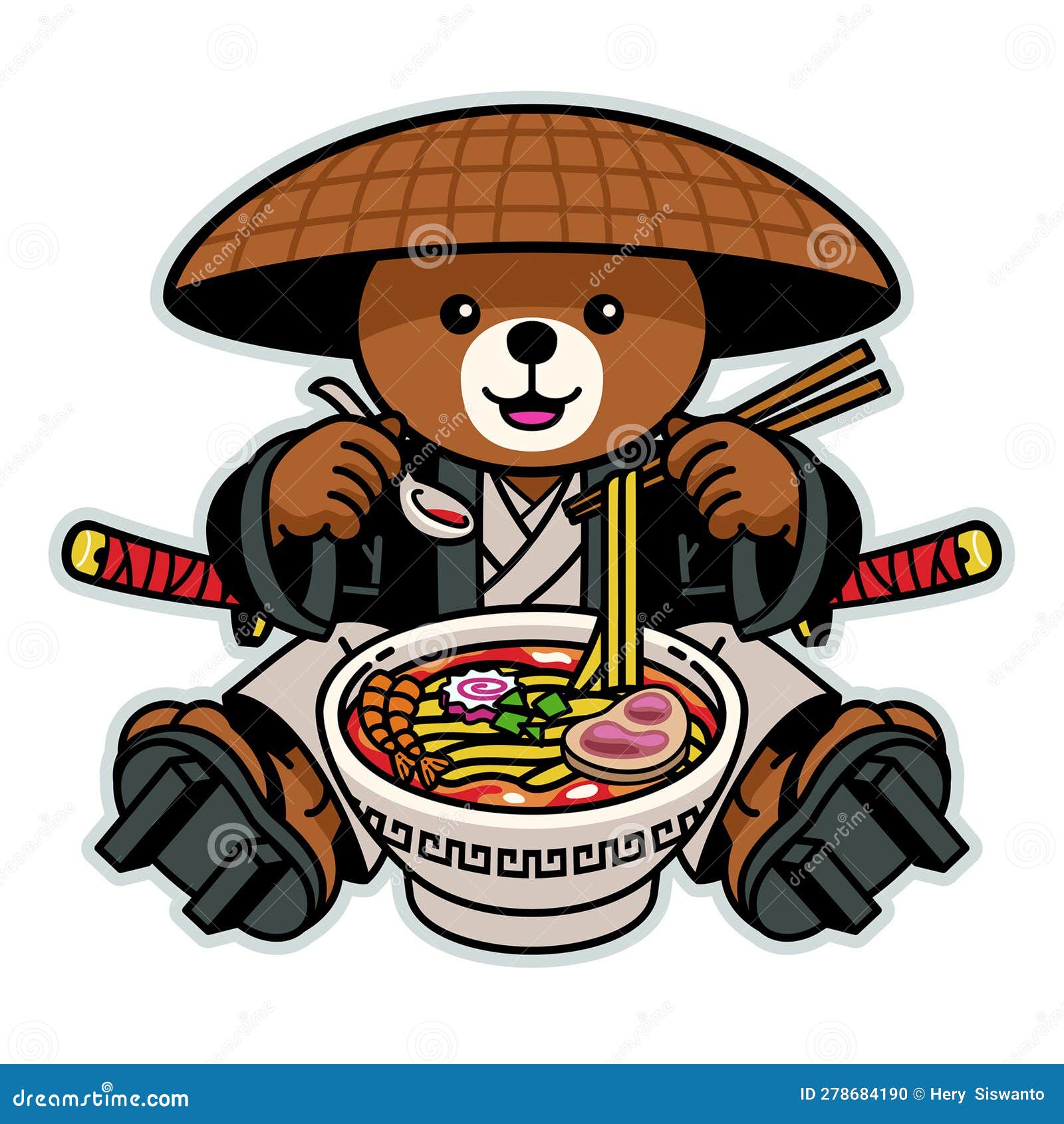 Urso Samurai Comendo Ramen Noodle Ilustração do Vetor - Ilustração de  chefe, japonês: 278684190, image size:1600x1690