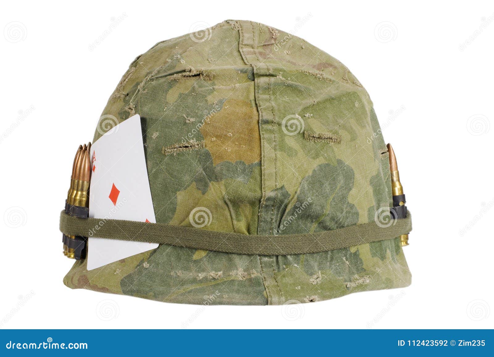 US Army Helmet Vietnam War Period With Camouflage Cover And Ammo Belt