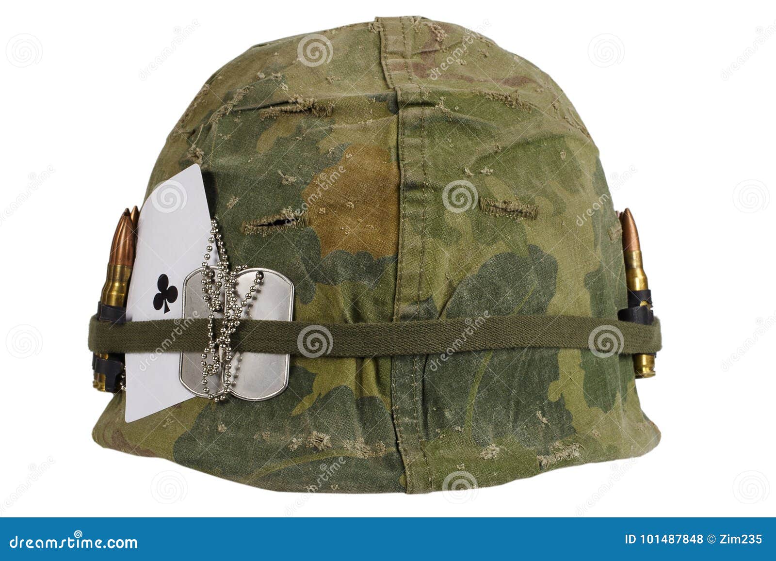 US Army Helmet Vietnam War Period With Camouflage Cover And Ammo Belt