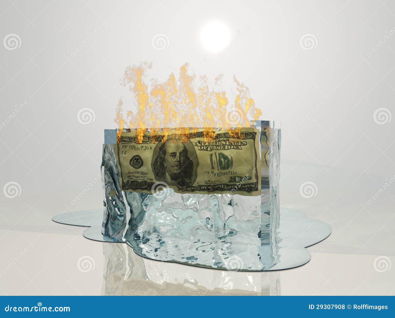 US currency fire melts ice stock illustration. Illustration of