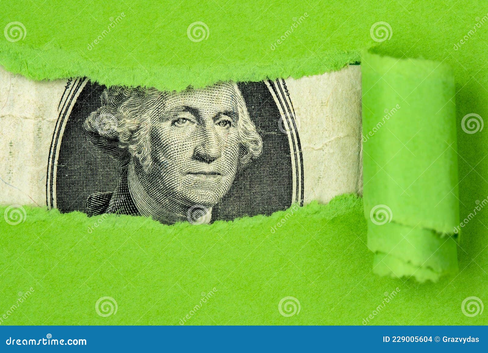 US Currency Peeking through Torn Green Paper Stock Photo Image of