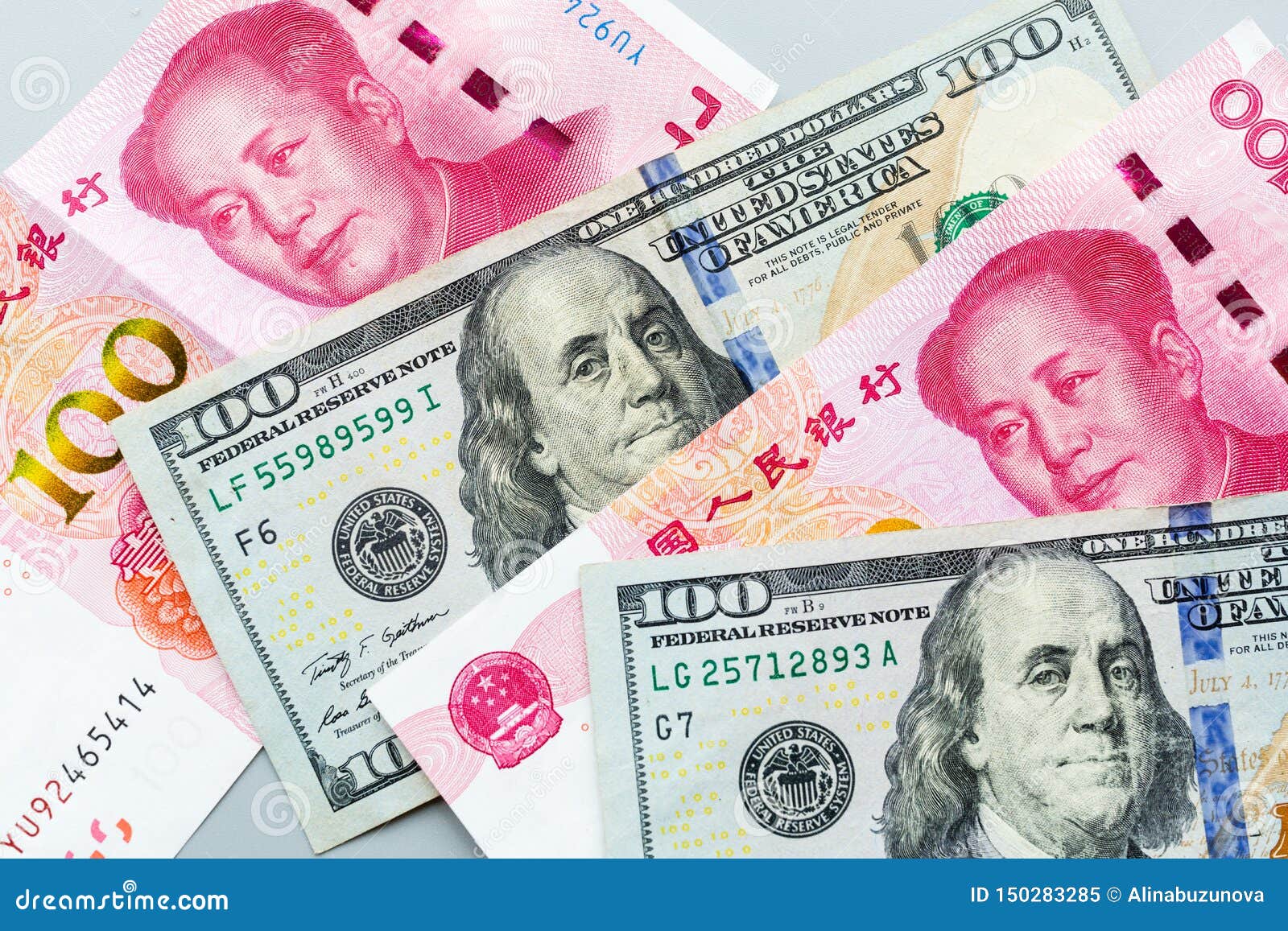 US Dollar And Chinese Yuan Bank Note. Trade War And ...