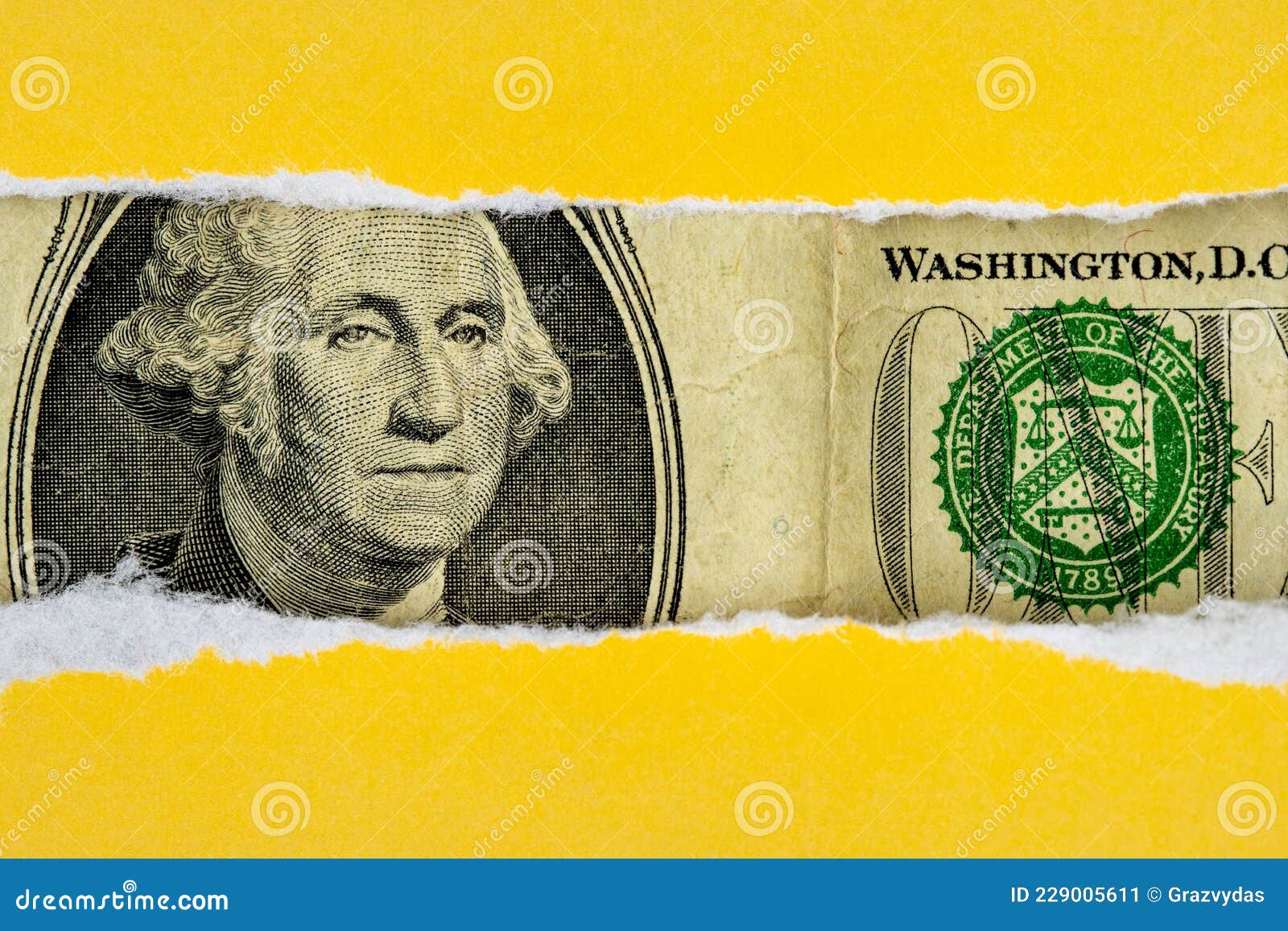 US Dollar Peeking through Torn Yellow Paper Stock Image Image of
