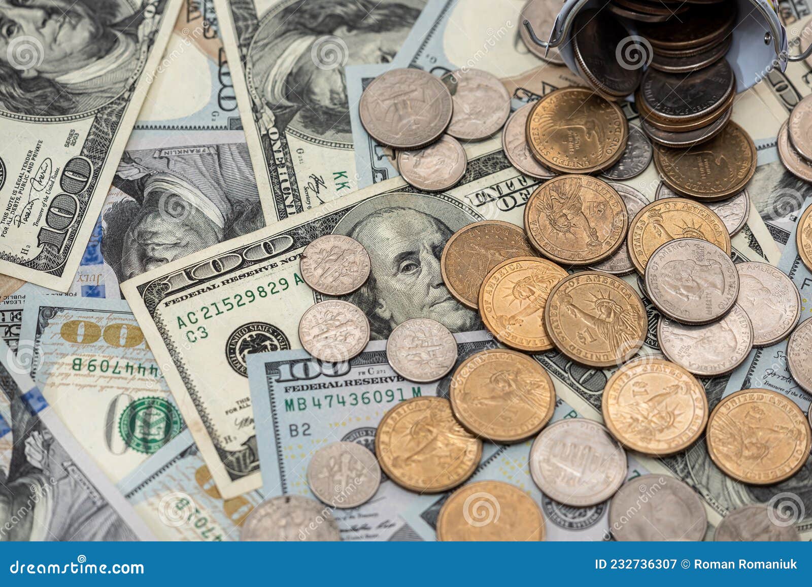 Us Dollars and Coins for Currency Exchange As Background Stock Image