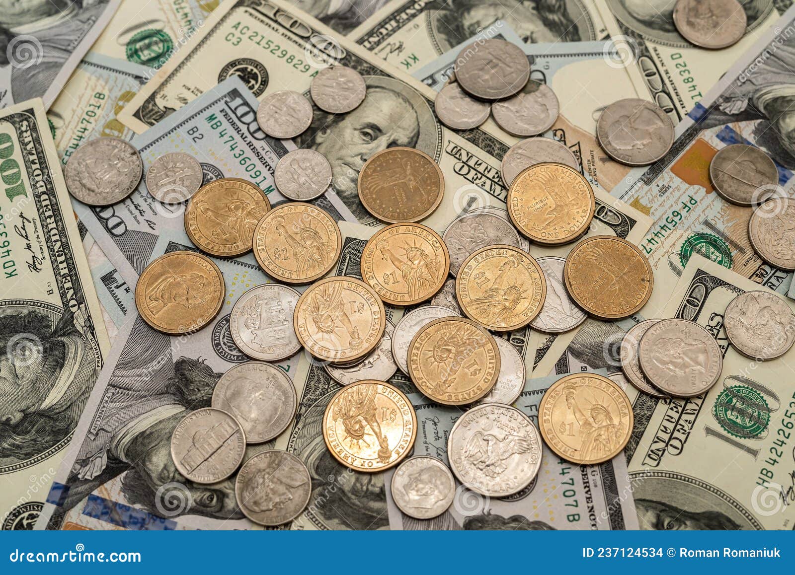 Us Dollars and Coins for Currency Exchange As Background Stock Photo