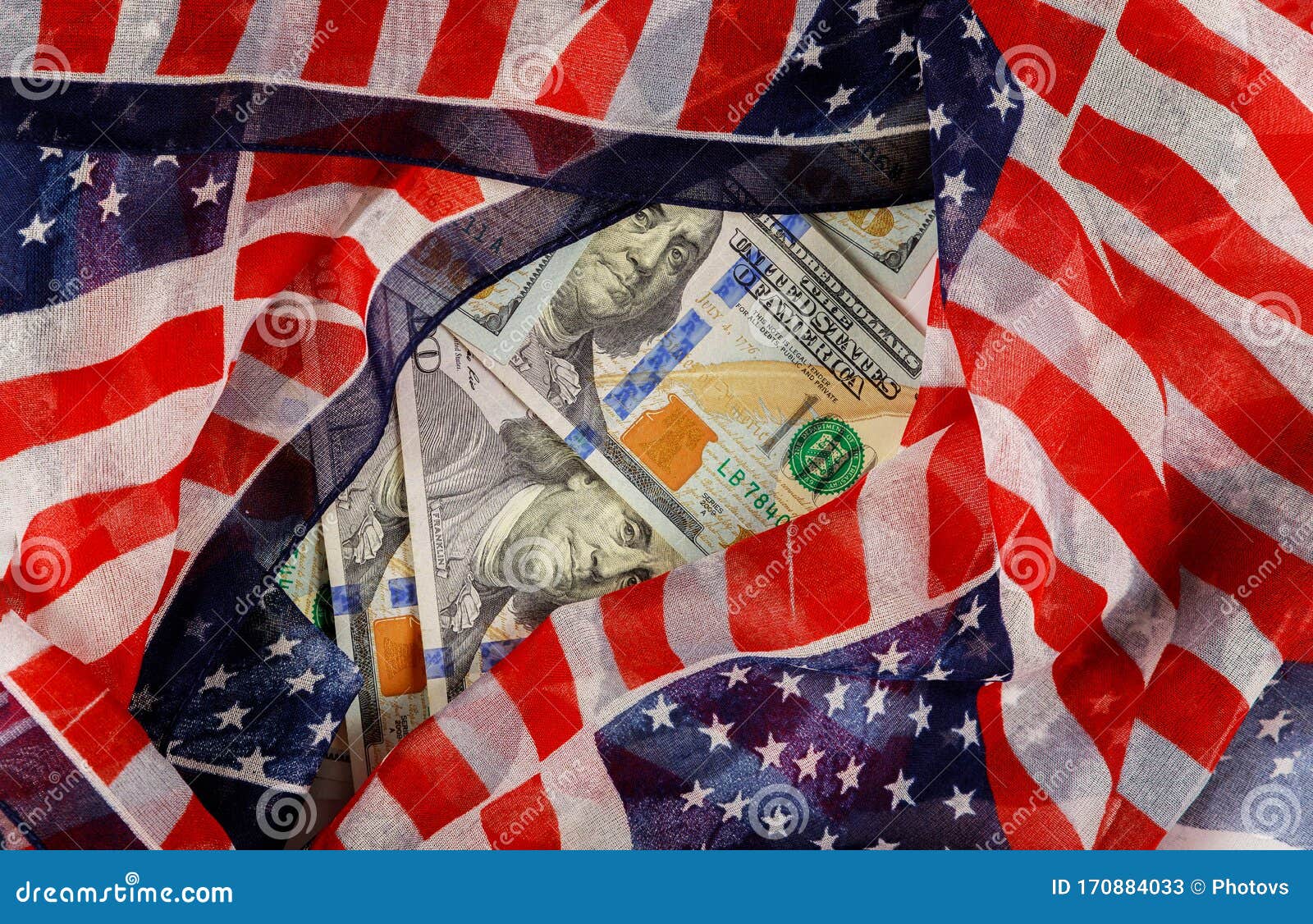 US 100 Dollars Wrapped in the US Flag Stock Image Image of payment