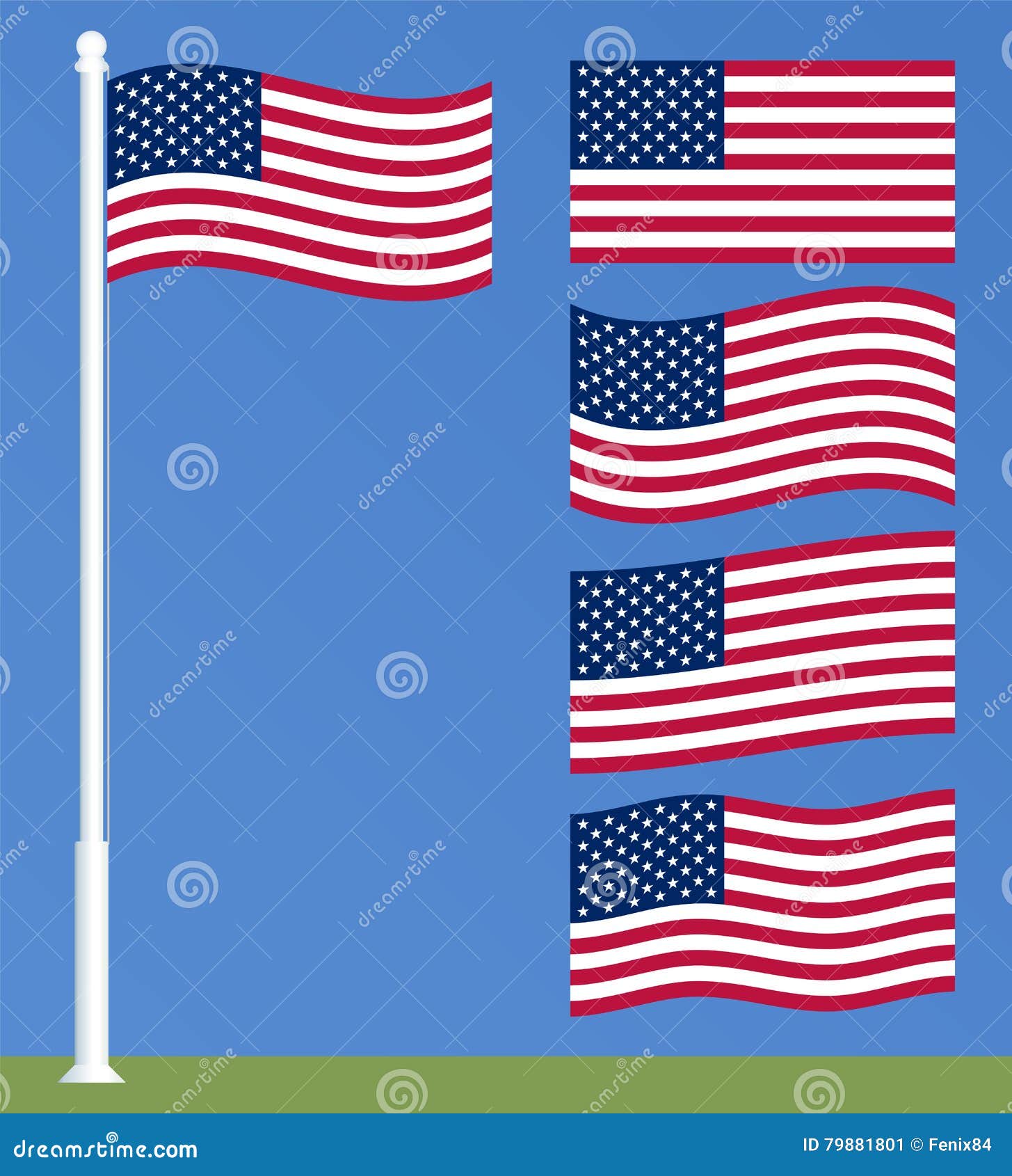 Download US Flag On The Flagpole. Set Of Waving American Flags ...