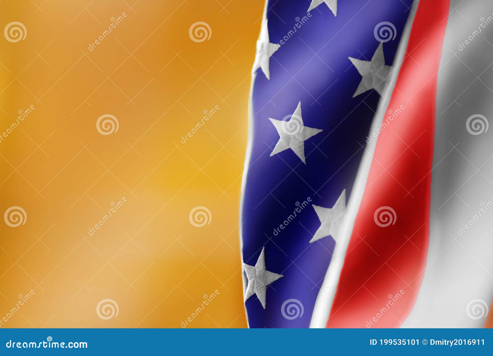 US Flag on Yellow Background. Background for Creating a Postcard or