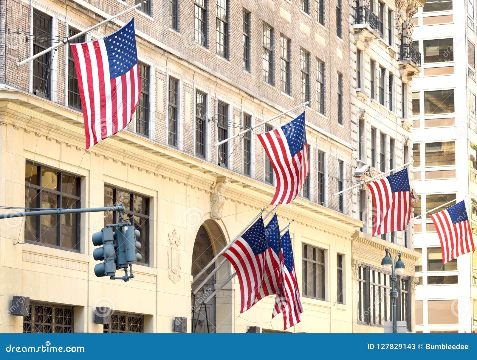 US Flags on a Building in New York, USA Stock Image - Image of landmark ...
