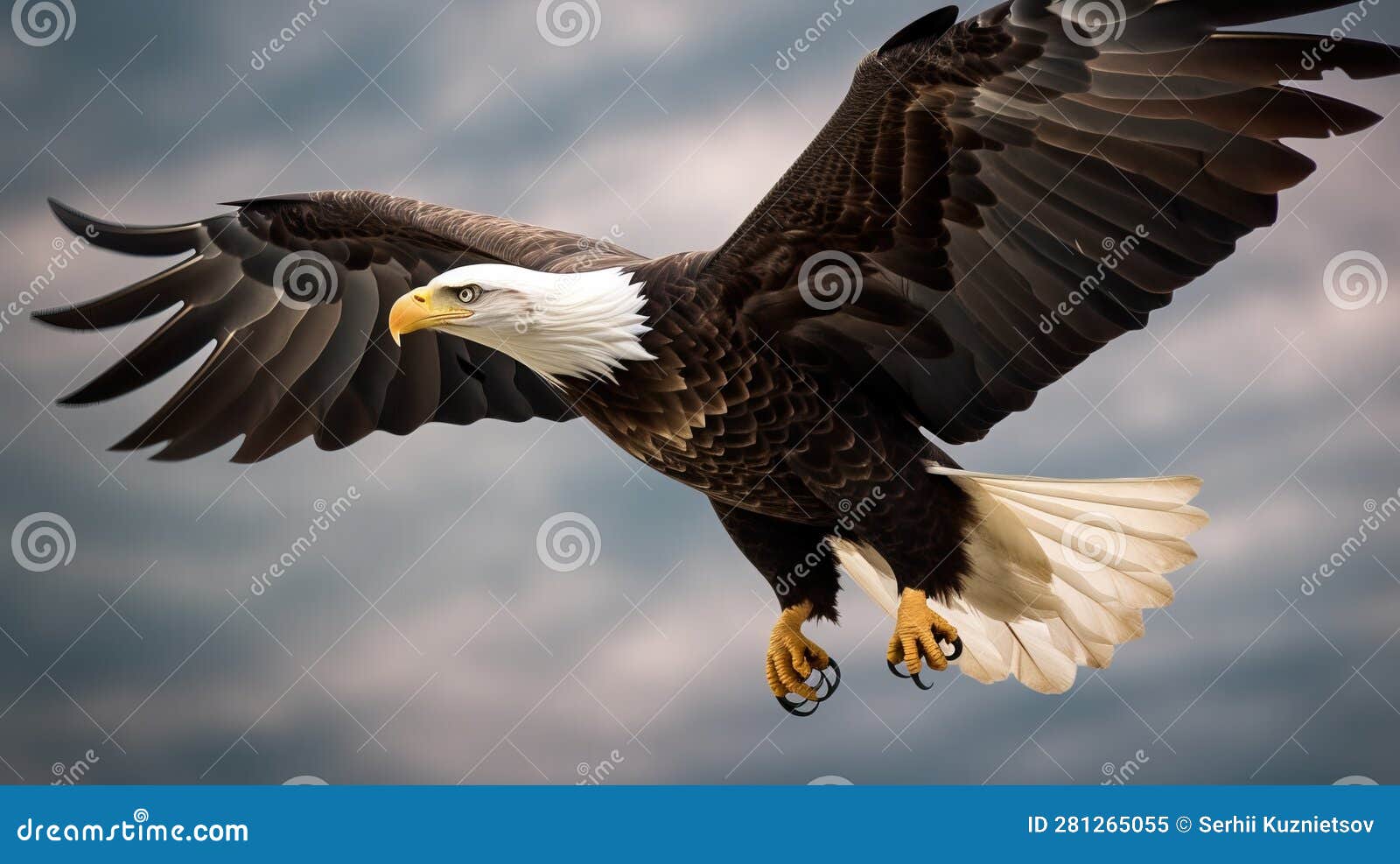 US Independence Day July 4th, a Soaring Bald Eagle Against a Daytime