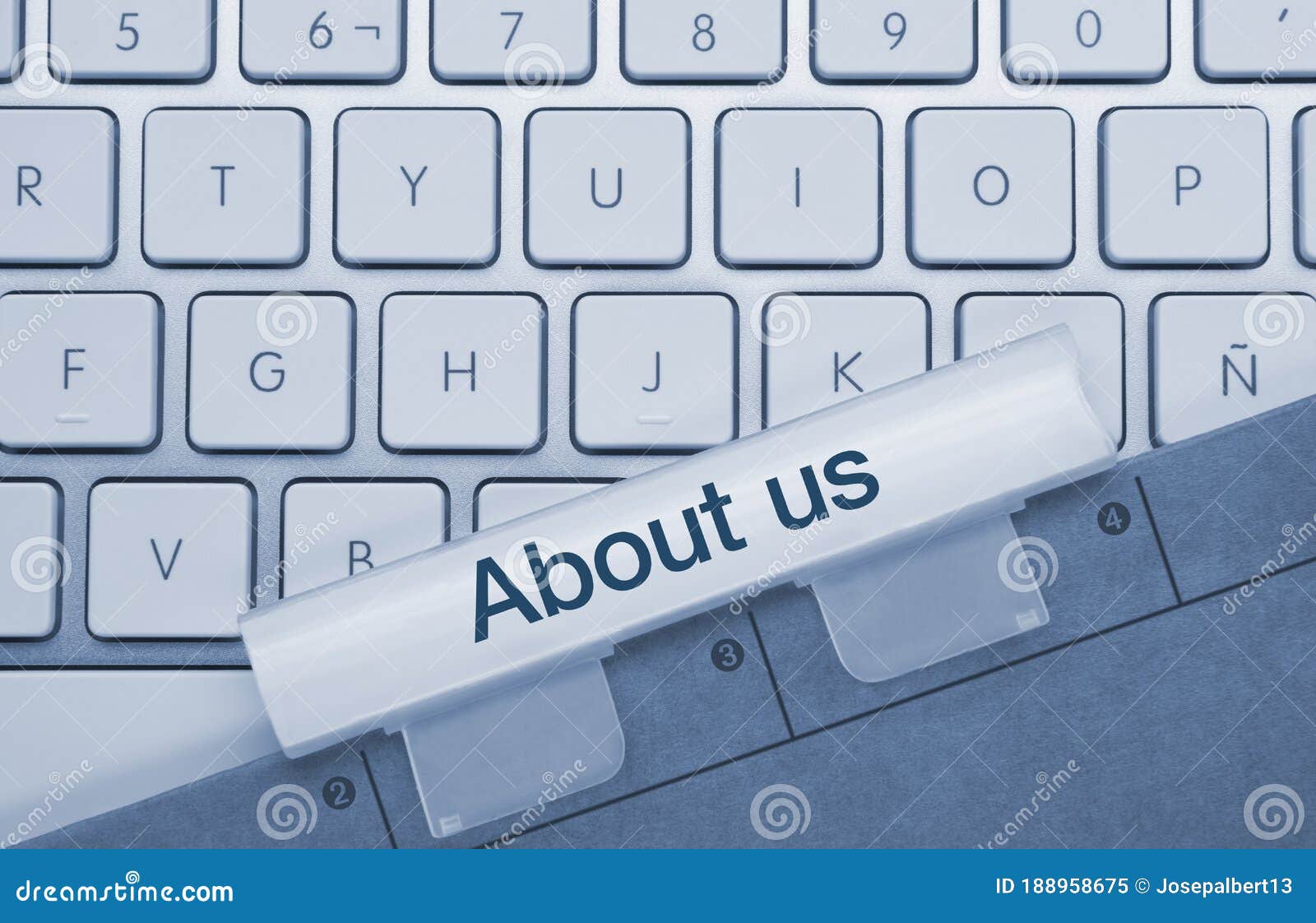 about us - inscription on blue keyboard key