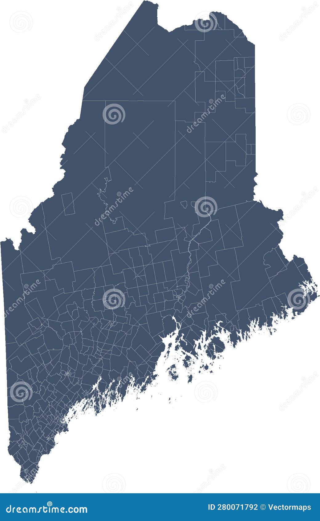 US Maine State Map with Census Tracts Boundaries Stock Illustration