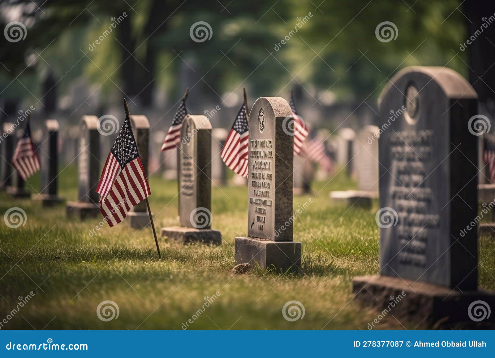 US Memorial Day at Cemetery, Generative Ai Stock Illustration