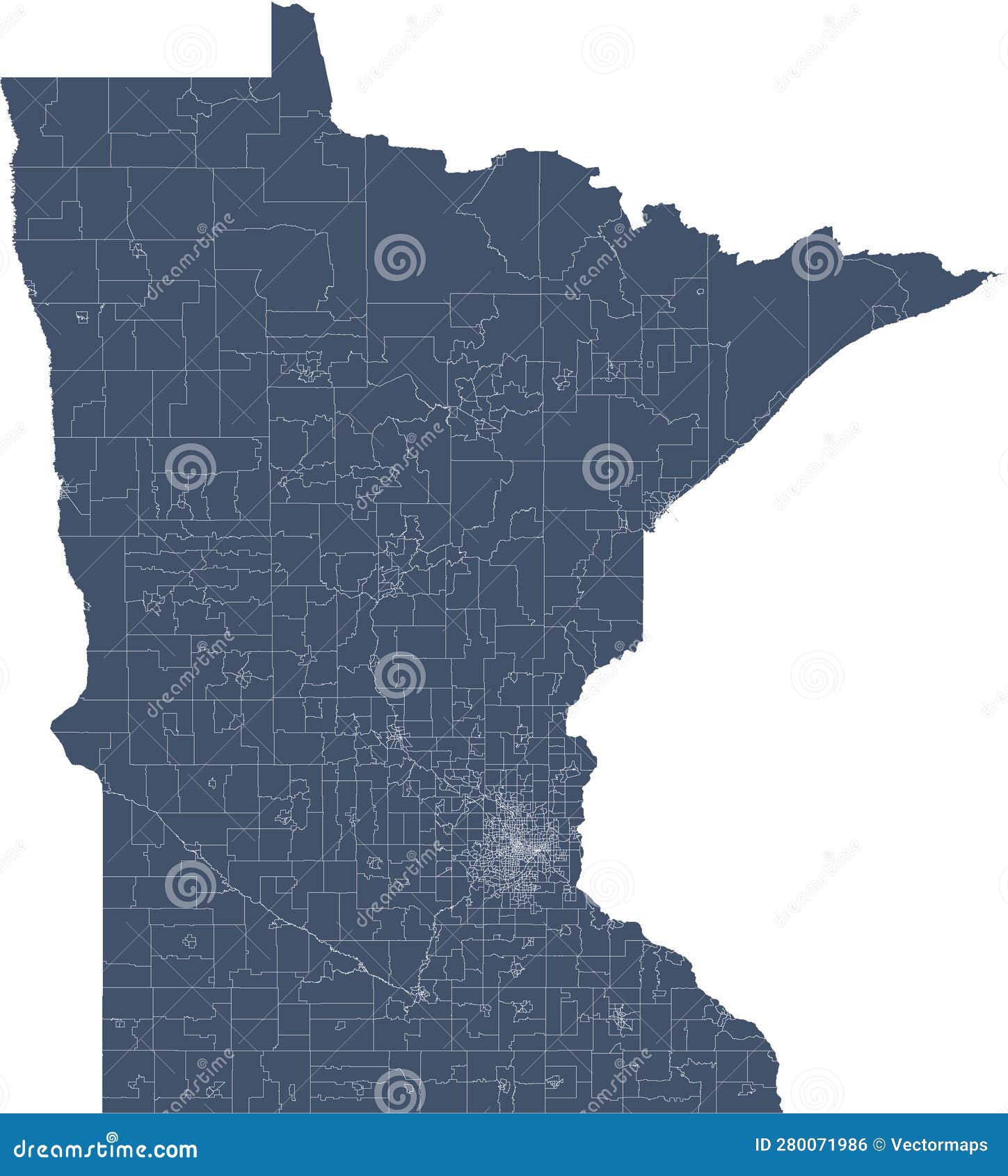 US Minnesota State Map with Census Tracts Boundaries Stock Vector