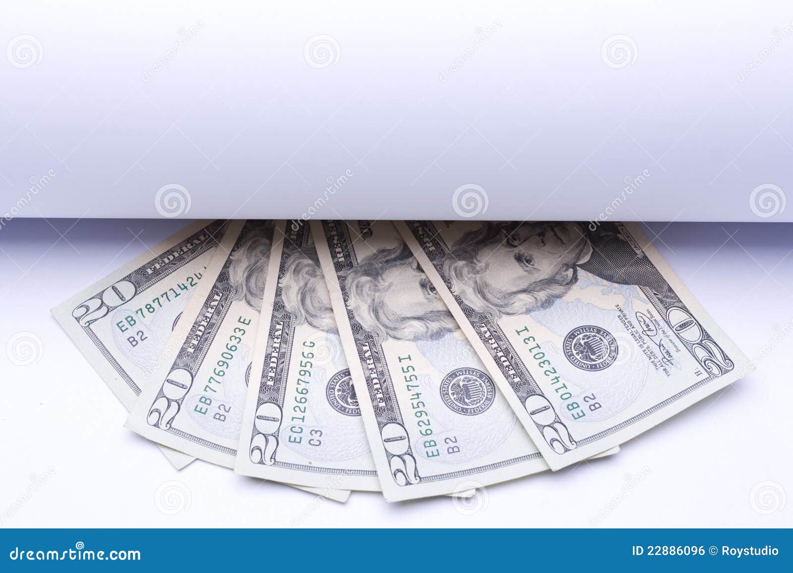 Us Money Dollar, Banknotes Under Roll of Paper Stock Photo Image of banking, bull 22886096
