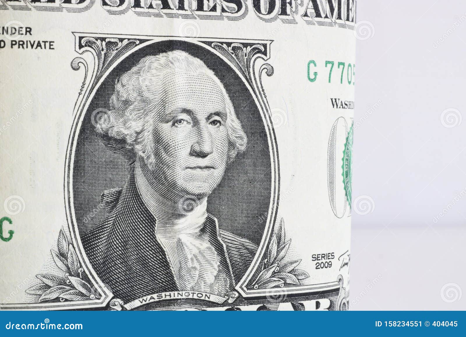 Us President Washington On A Bent 1 Dollar Bill Stock Image