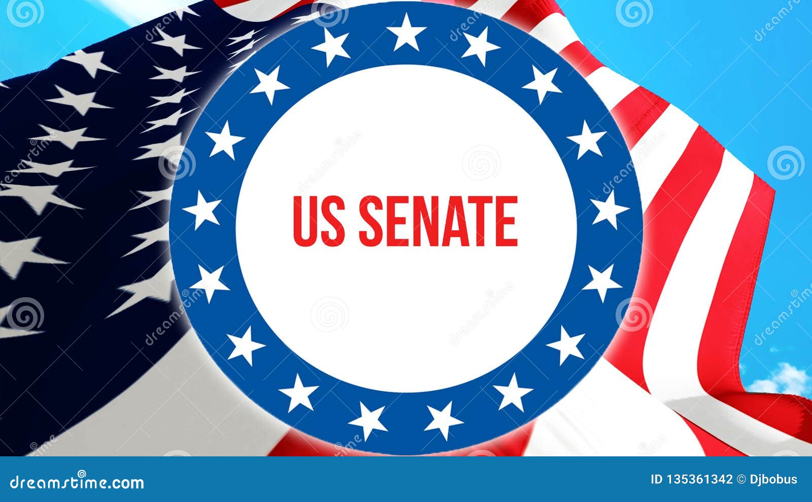 us senate election on a usa background, 3d rendering. united states of america flag waving in the wind. voting, freedom democracy
