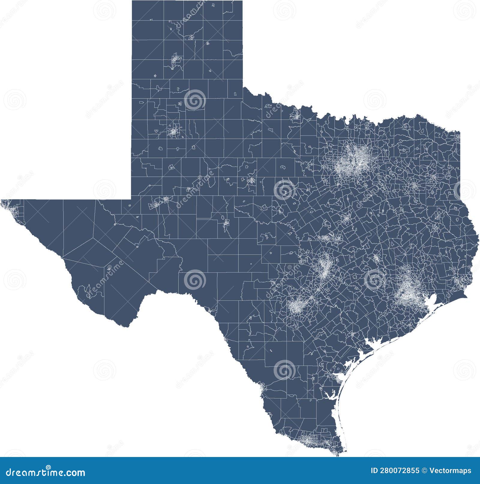 US Texas State Map with Census Tracts Boundaries Stock Vector