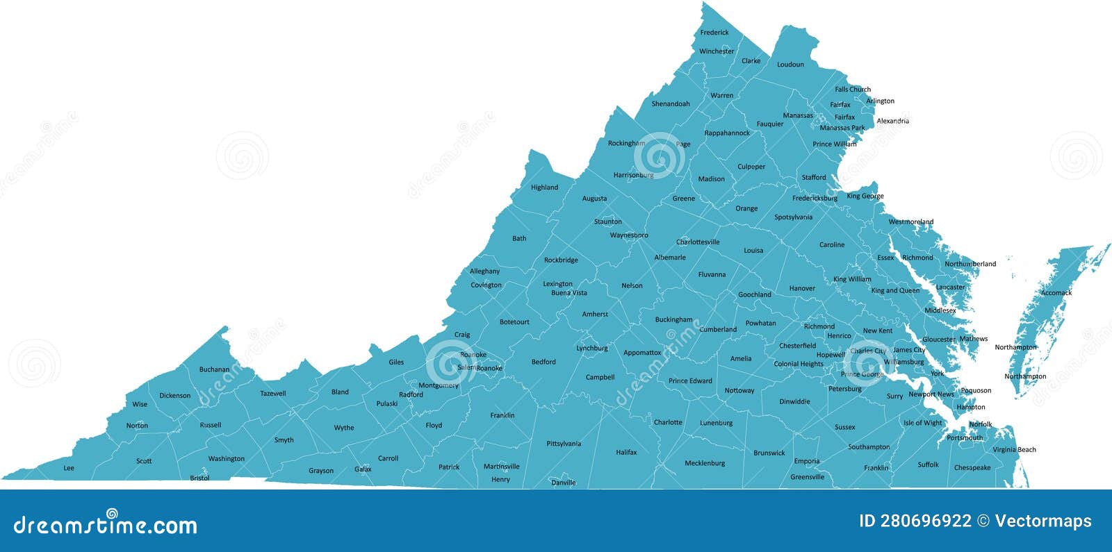 US Virginia county map stock vector. Illustration of vector 280696922