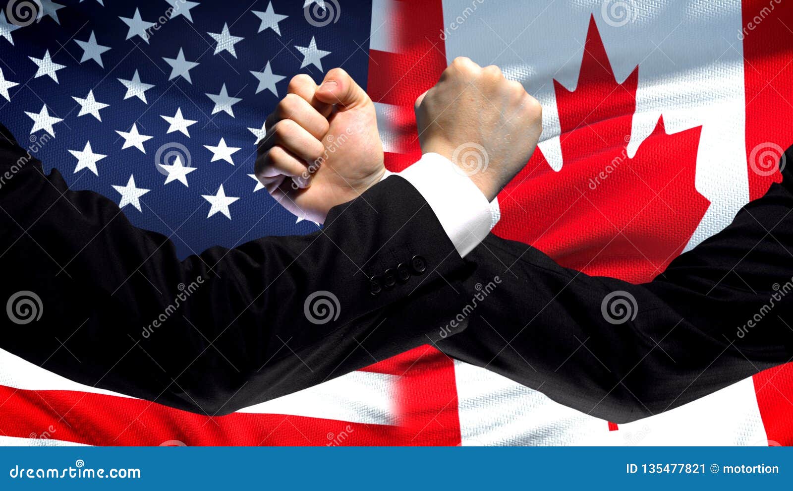 US Vs Canada Confrontation, Countries Disagreement, Fists on Flag