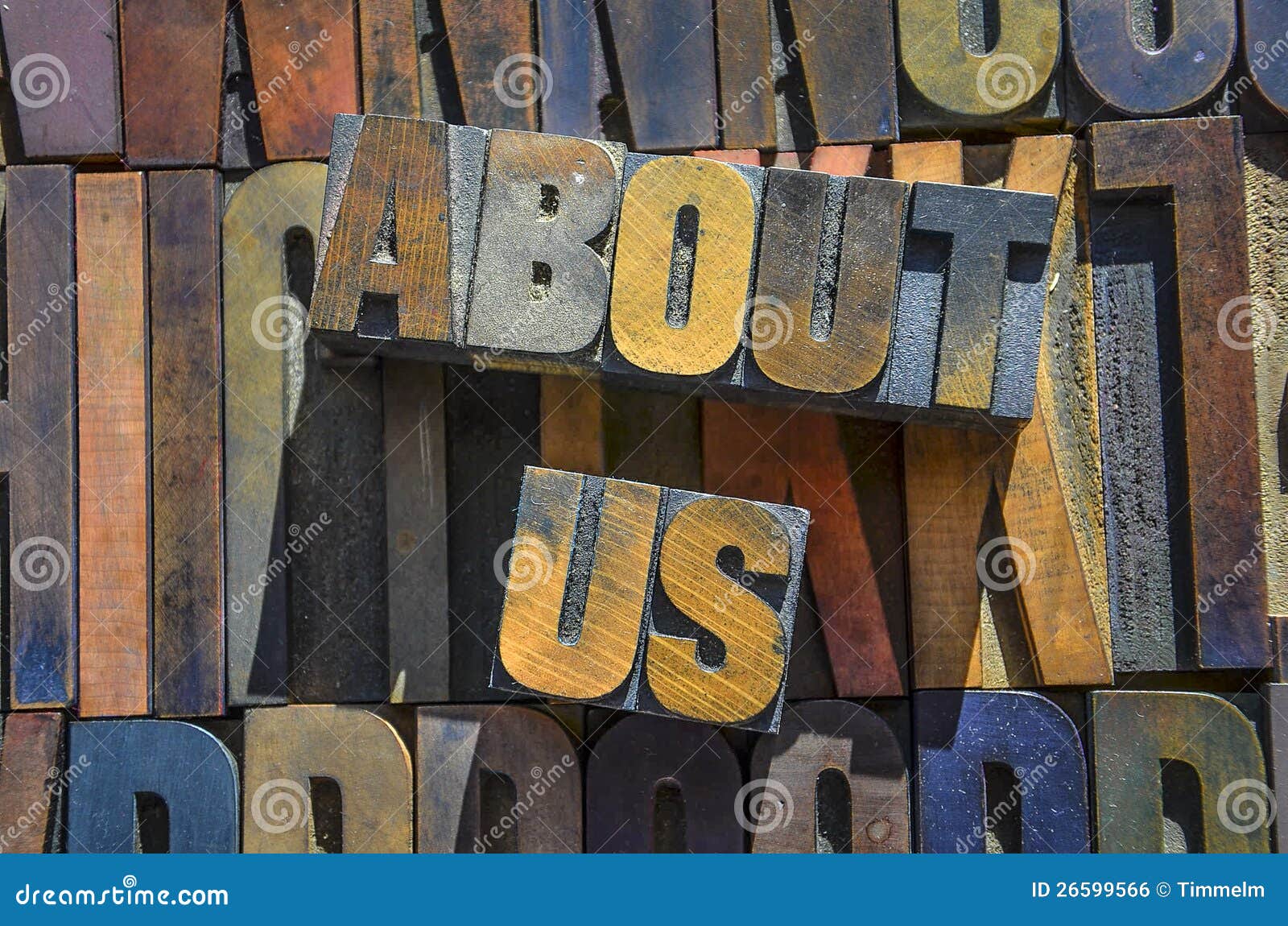 about us wooden typeset
