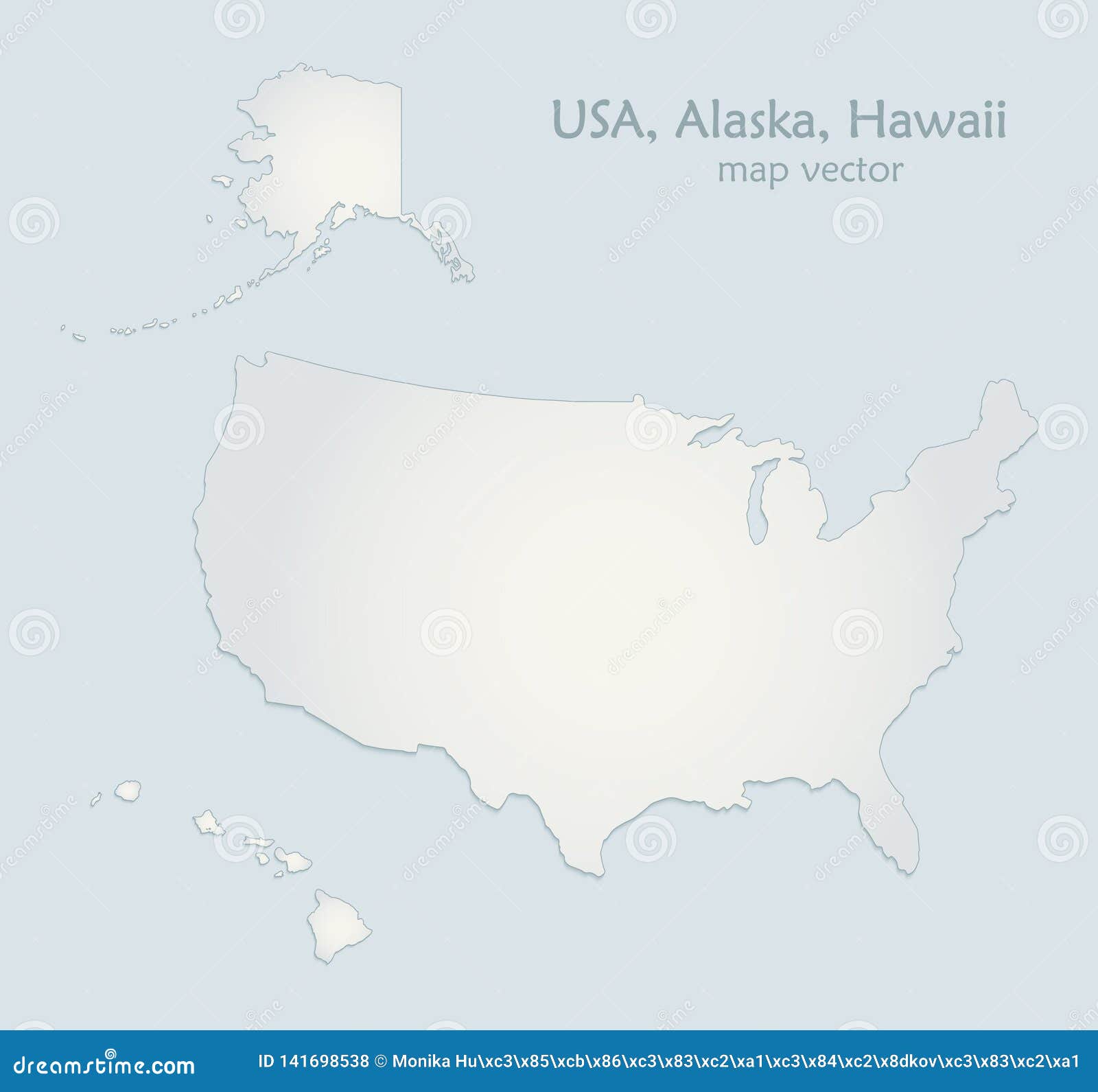 USA with Alaska and Hawaii Map Blue White Paper 3D Stock Vector