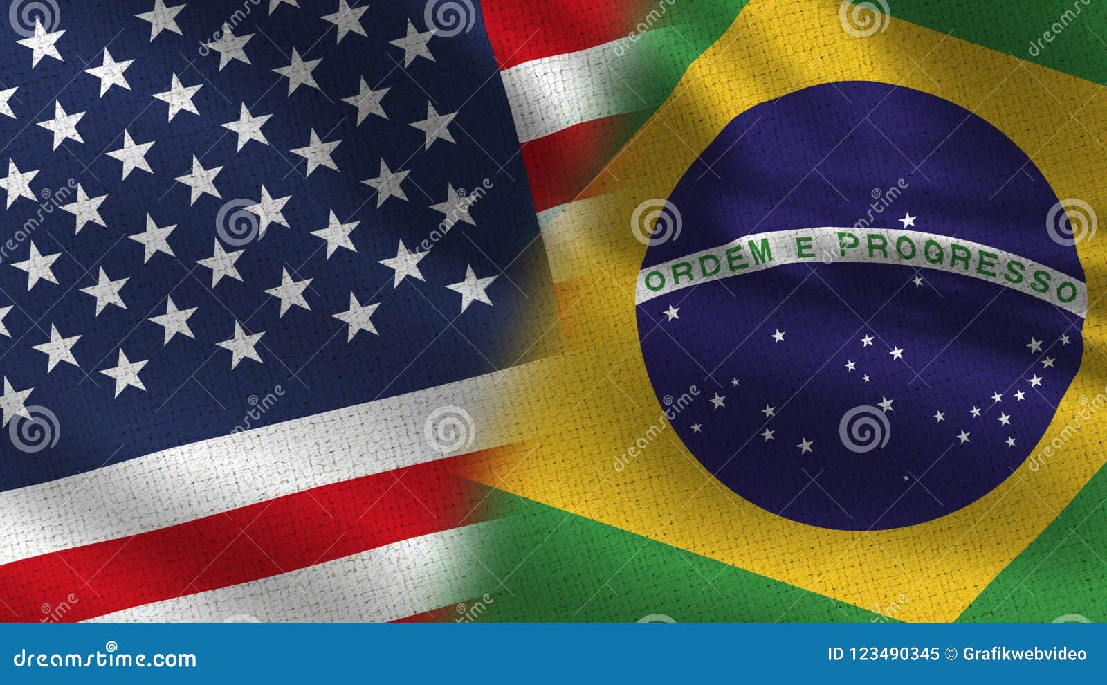 usa brazil realistic half flags together