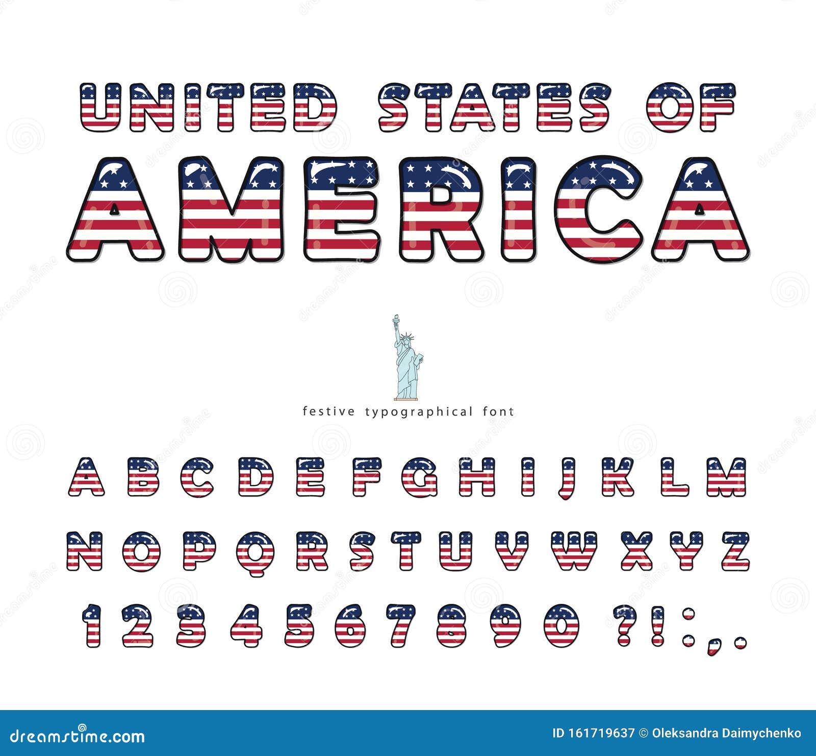 Usa Cartoon Font United States Of America National Flag Colors Cut