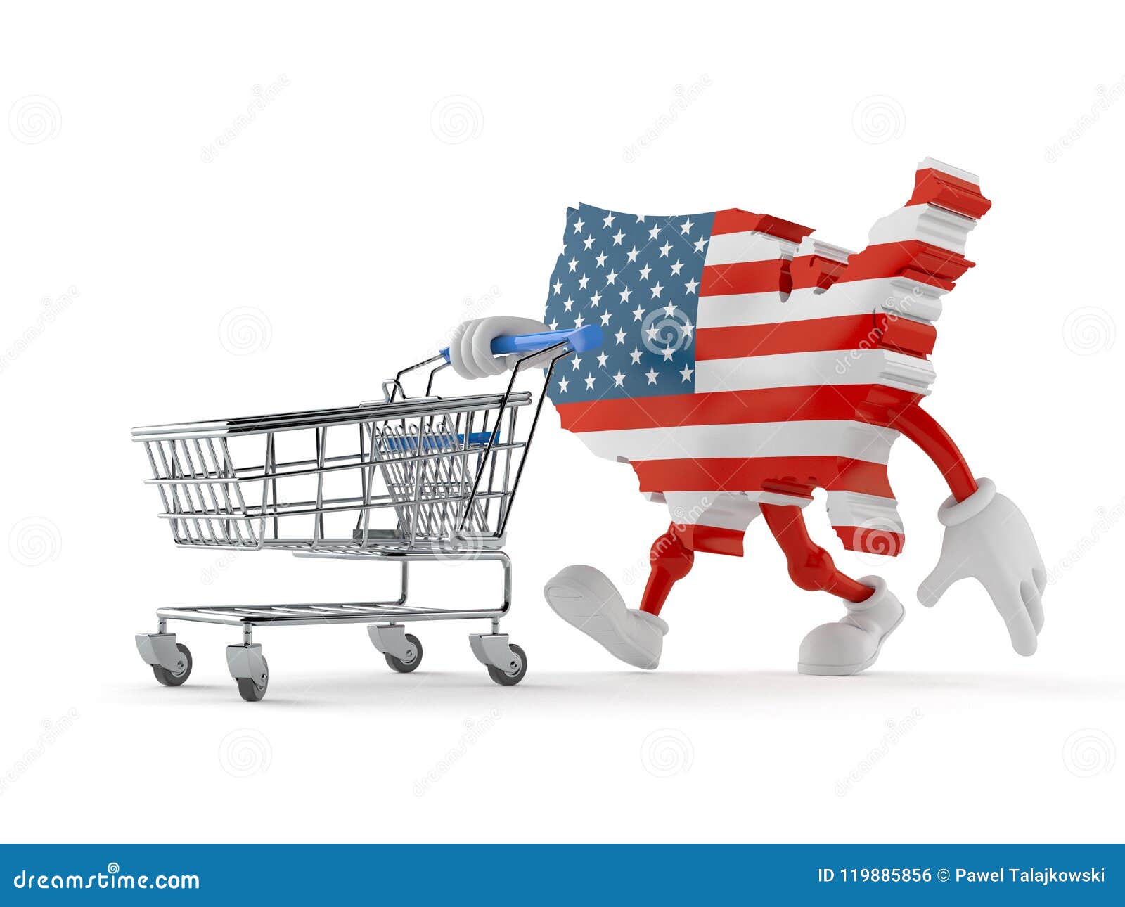 USA Character with Shopping Cart Stock Illustration Illustration of
