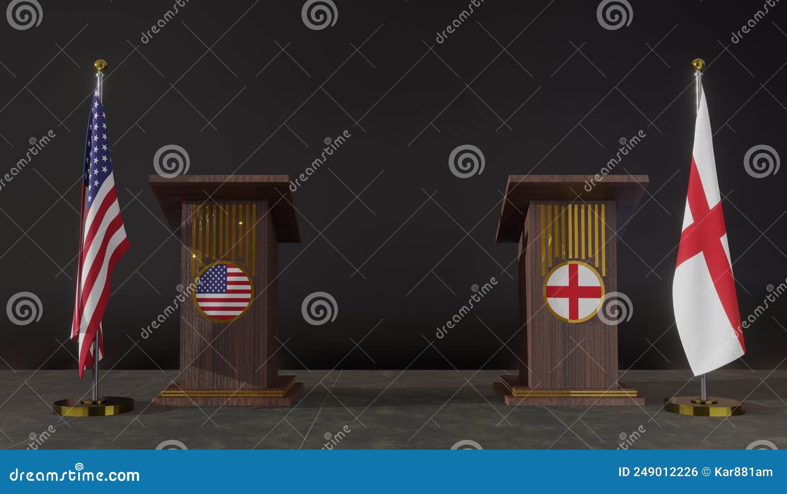 USA and England Flags. USA and England Flag. USA and England Negotiations. Rostrum for Speeches
