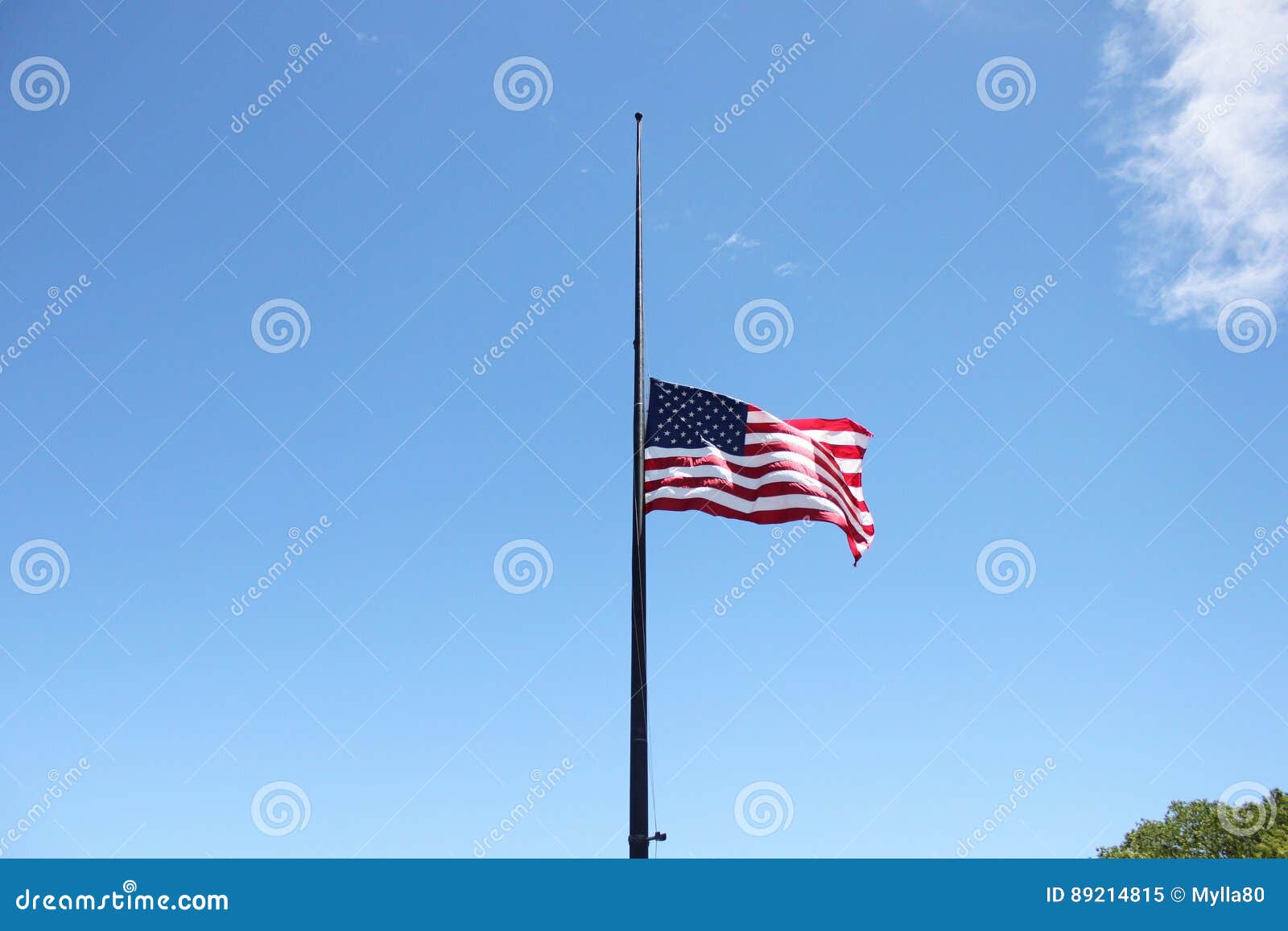 USA Flag at Halfmast New York Stock Image Image of river, united
