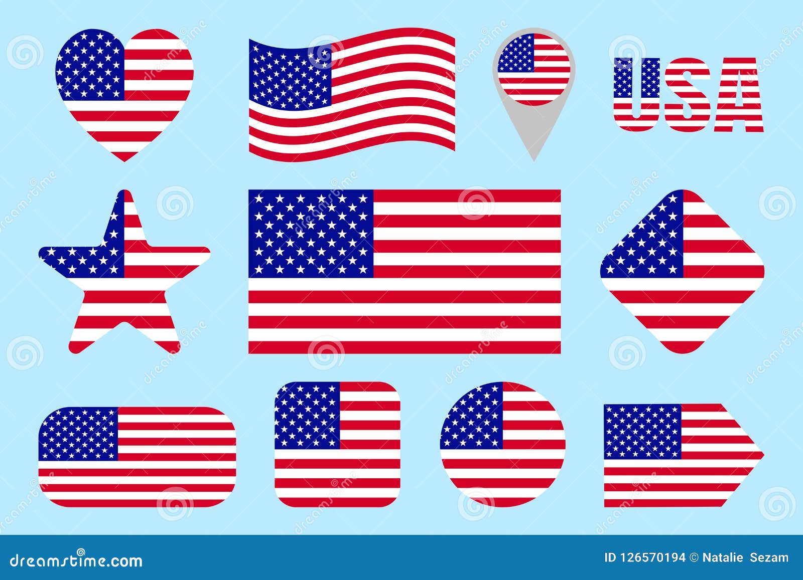 Usa Flag Icon Set Flat Isolated Icons Vector American Flags Set