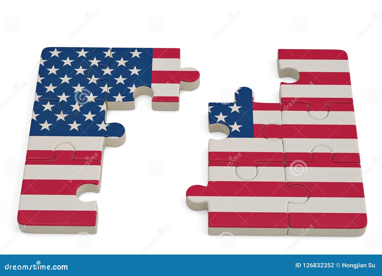 USA Flag Puzzle on White Background.3D Illustration. Stock Illustration