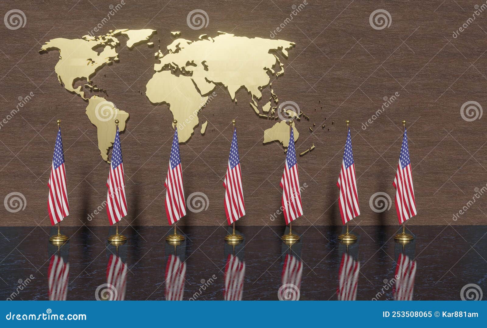 USA Flags, Flag of USA, Summit USA and Map World on the Wall, 3D Work