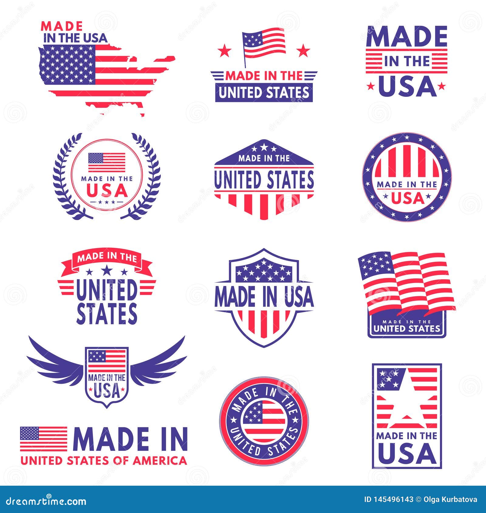 usa labels. flag made america american states flags label badge stamp star patriot stripe ribbon emblem sticker banner
