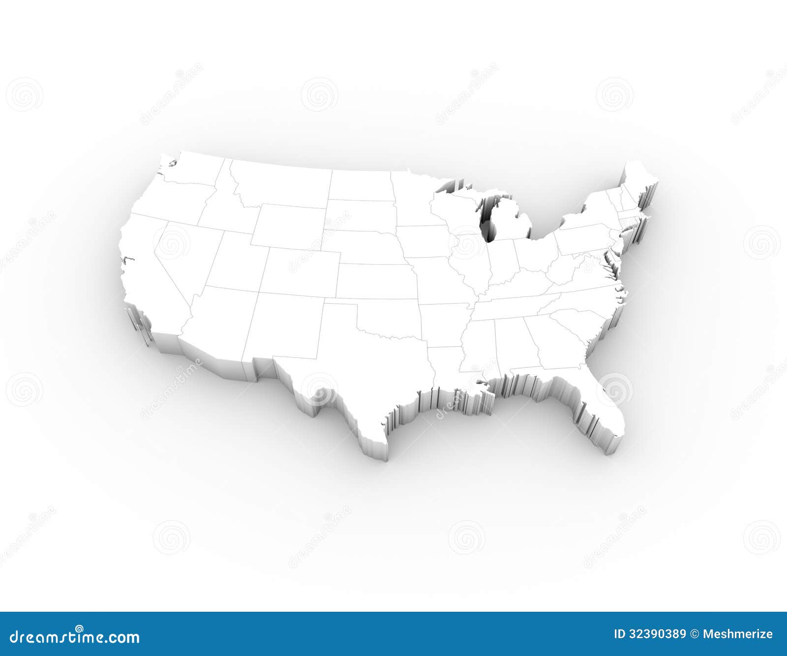 3d Map Usa States USA map 3D white with states and clipping path Royalty Free Stock Images