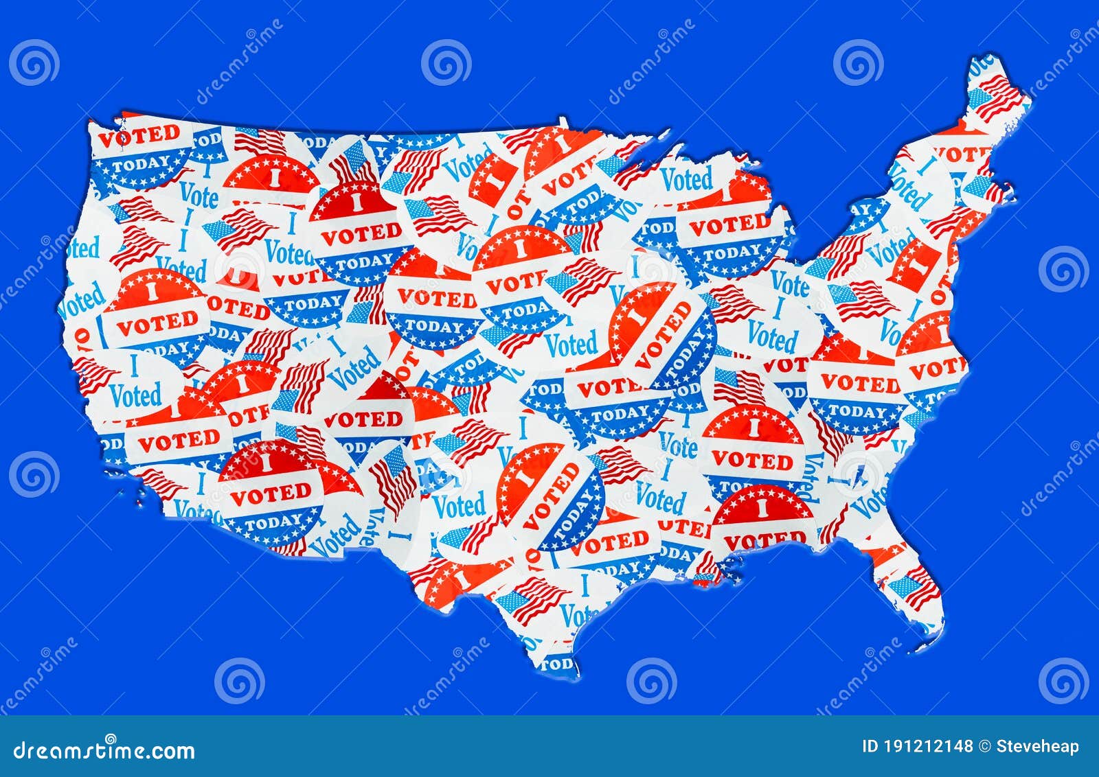 USA Map Outline Created from Many Election Voting Stickers or Badges
