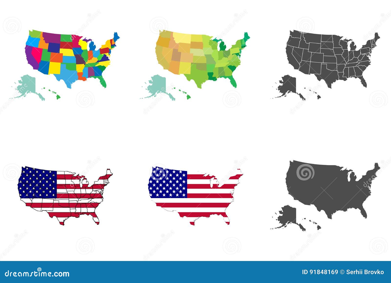 USA Map Set. Collection United States of America Map Stock Vector ...