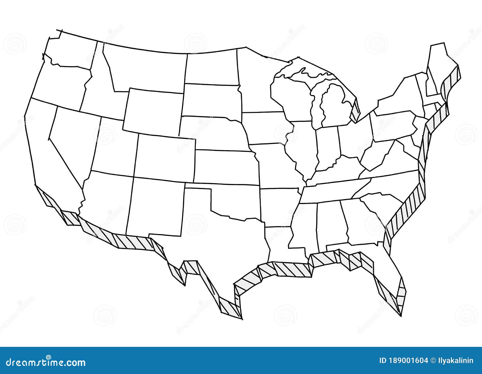 Usa Map Sketch Tourist United States Of America Country Freehand