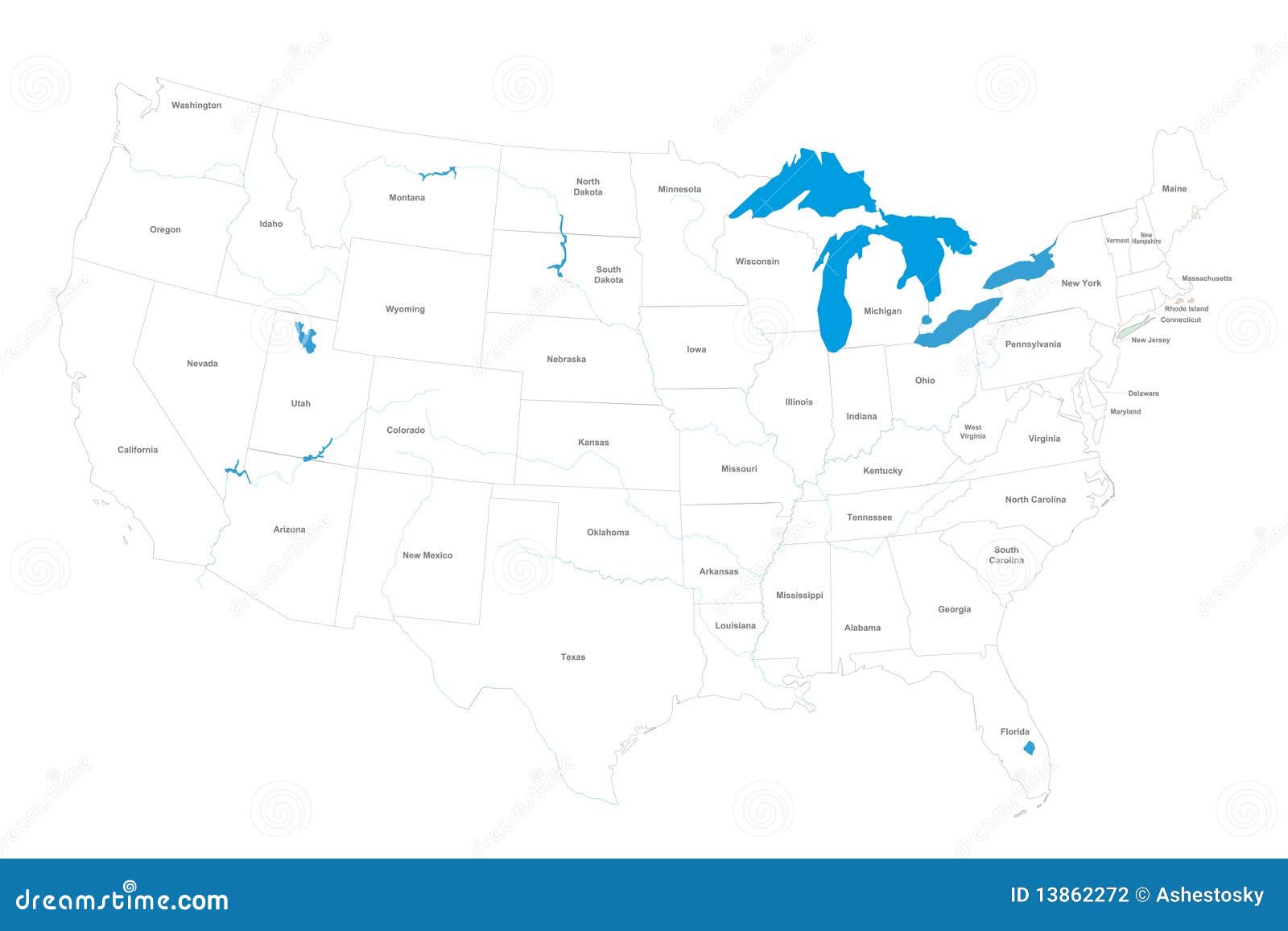 usa map with states and names stock vector illustration