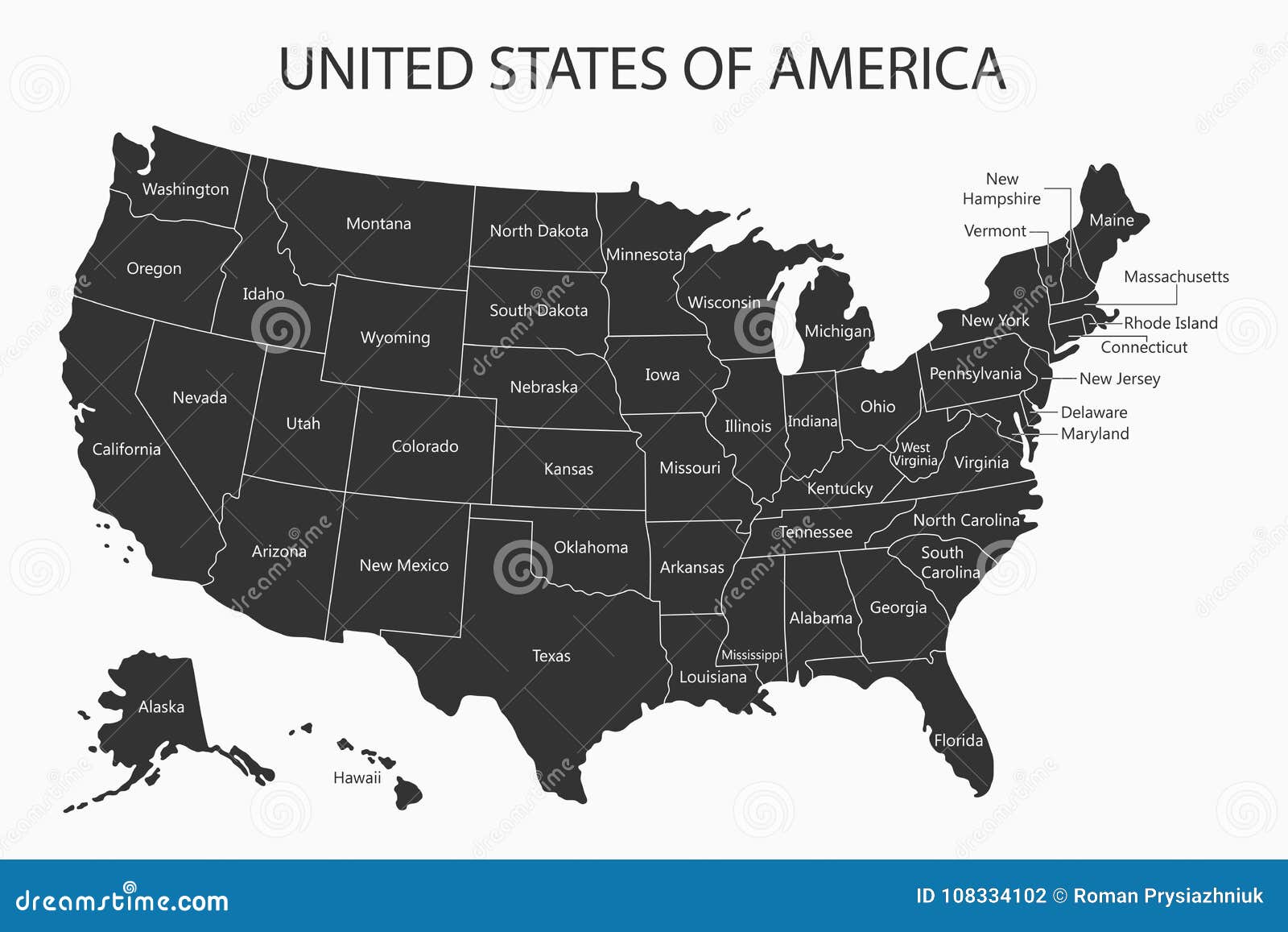 usa map with states names. united states of america cartography. .