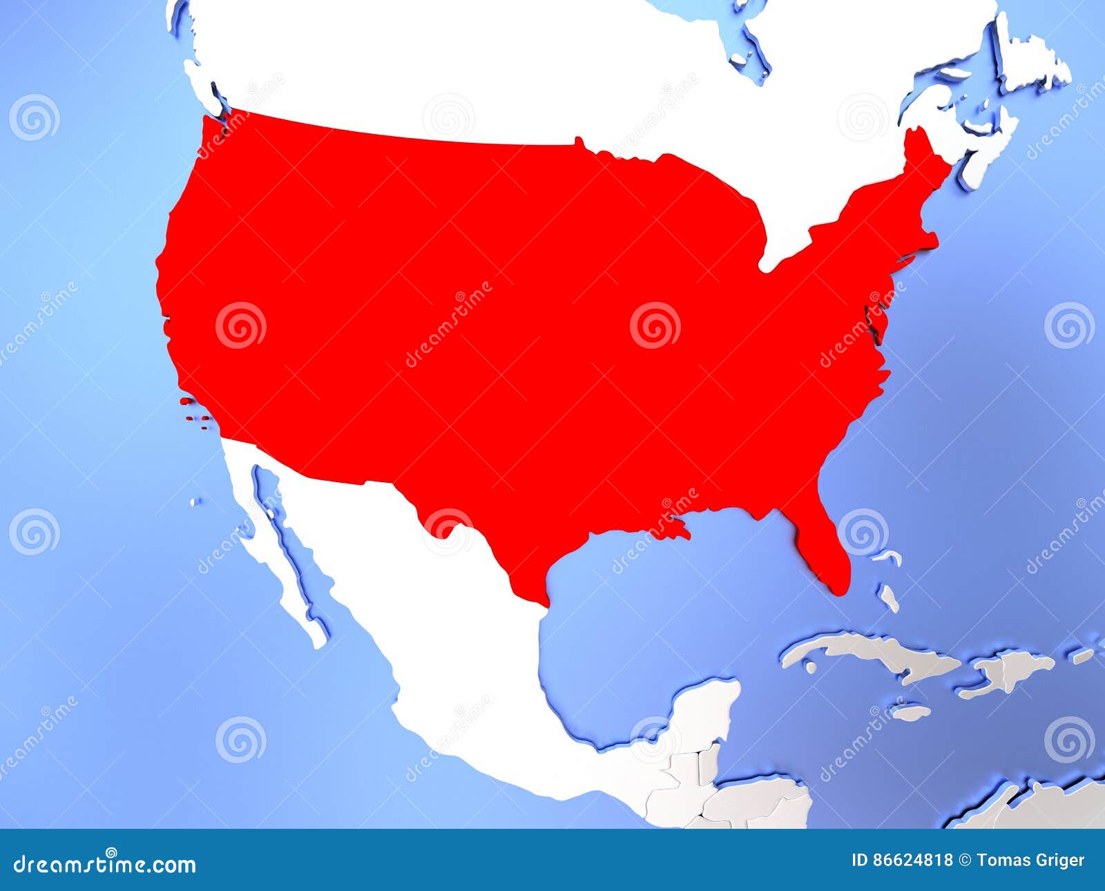 USA in red on map stock illustration. Illustration of states - 86624818