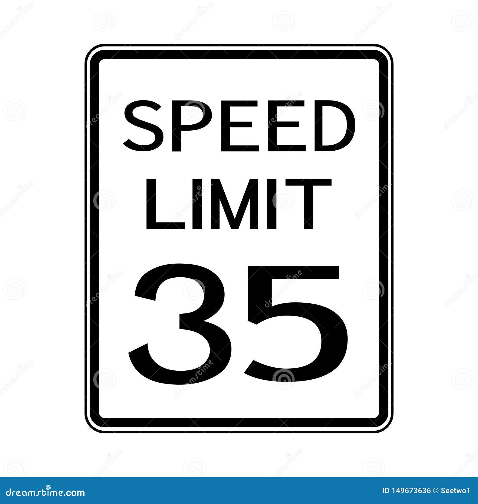 usa road traffic transportation sign: speed limit 35 on white background, 