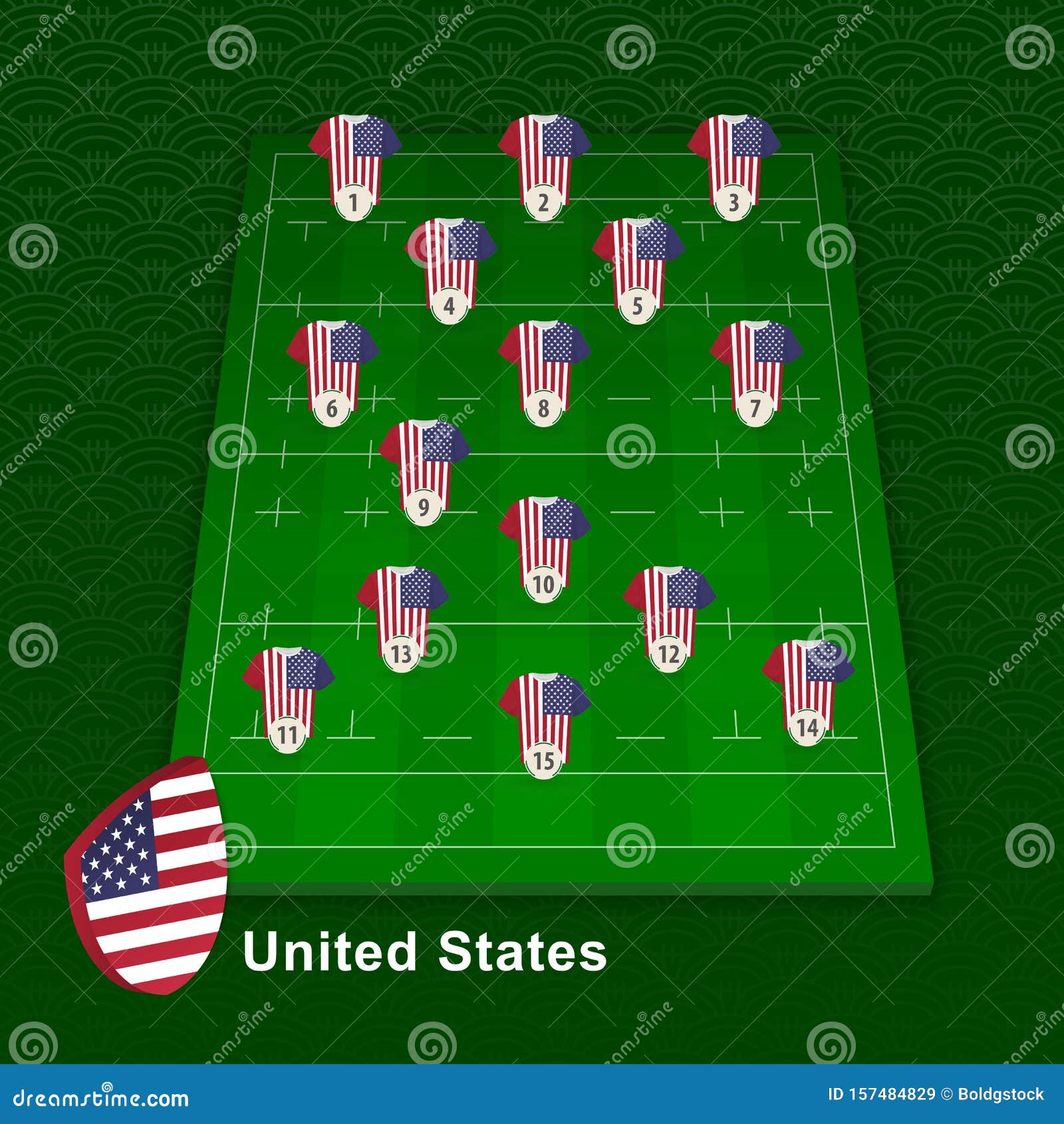 USA Rugby Team Player Position on Rugby Field Stock Vector